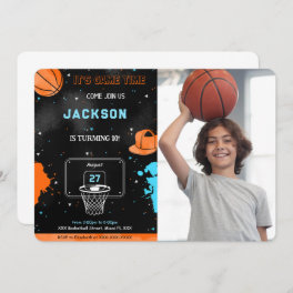 Editable Basketball Birthday Photo Invitation