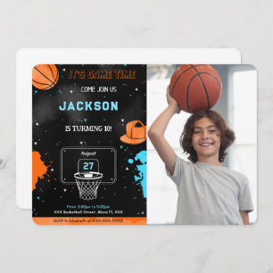 Editable Basketball Birthday Photo Invitation
