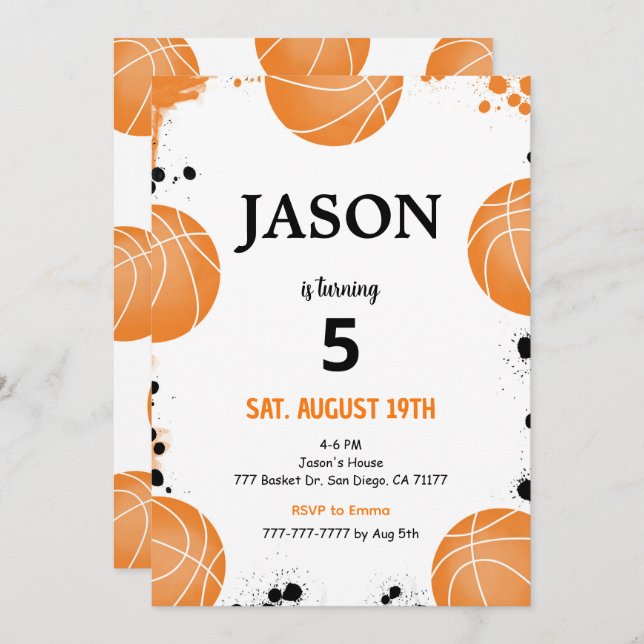 Editable Basketball Invitation (Front/Back)