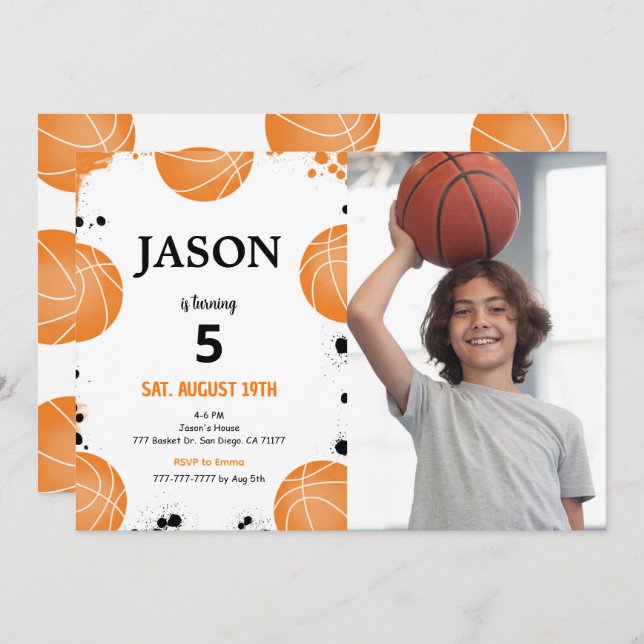 Editable Basketball Photo Invitation (Front/Back)