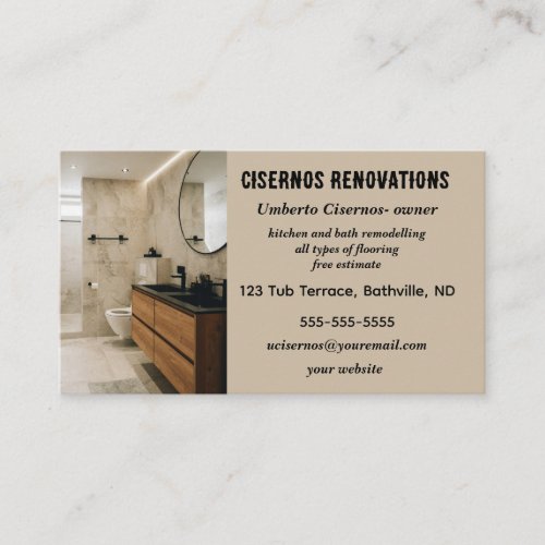 Editable Bathroom Renovations Business Card