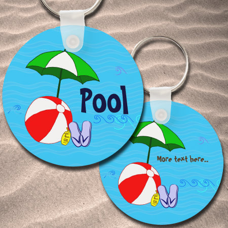 Editable Beach Ball Pool Umbrella Waves Keychain