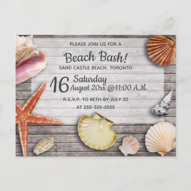 Editable Beach Bash Shells Party Invitation | Zazzle