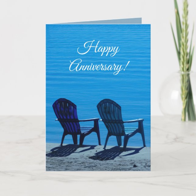Editable Beach Chairs Anniversary Card (Front)