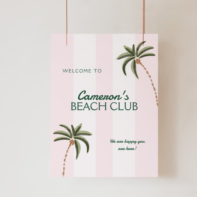 Editable Beach Club Cabana Birthday Foam Board (Welcome Sign Cabana Beach Club for Birthday Parties (any age), Baby Shower, Bachelorette)