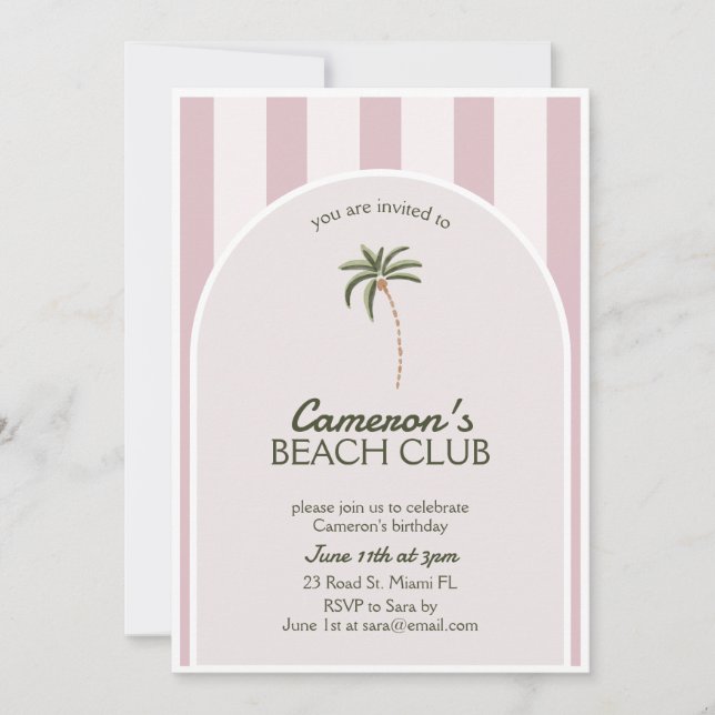 Editable Beach Club Cabana Invitation Birthday (Front)
