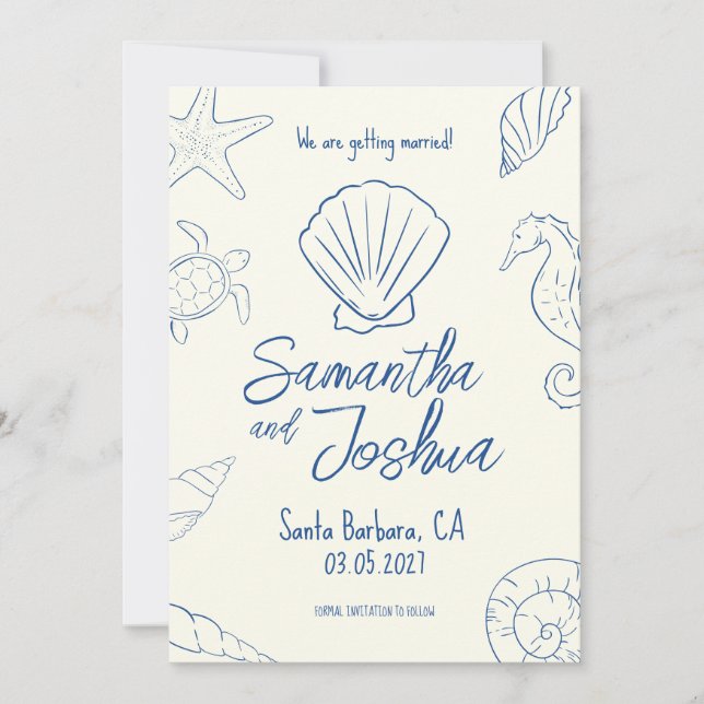 Editable Beach Wedding Save the Date Card (Front)