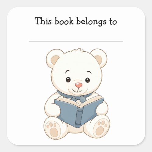 Editable Bear and Book Bookplate Sticker