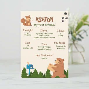 Editable Bear First Birthday Woodland Bear Boy 1st Invitation