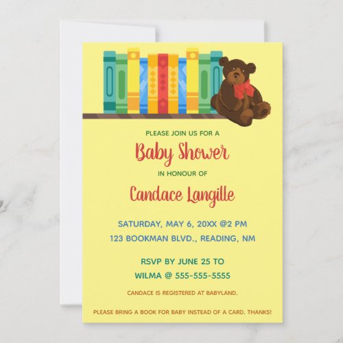 Editable Bear on a Bookshelf Baby Shower  Invitation