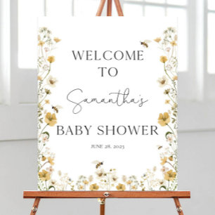 Editable Bee Baby Shower Welcome Sign, Wildflower Foam Board