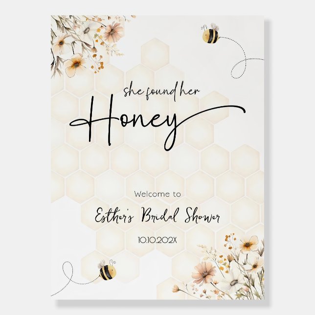 Editable Bee Bridal Shower Welcome Sign, She Found Foam Board (Front)