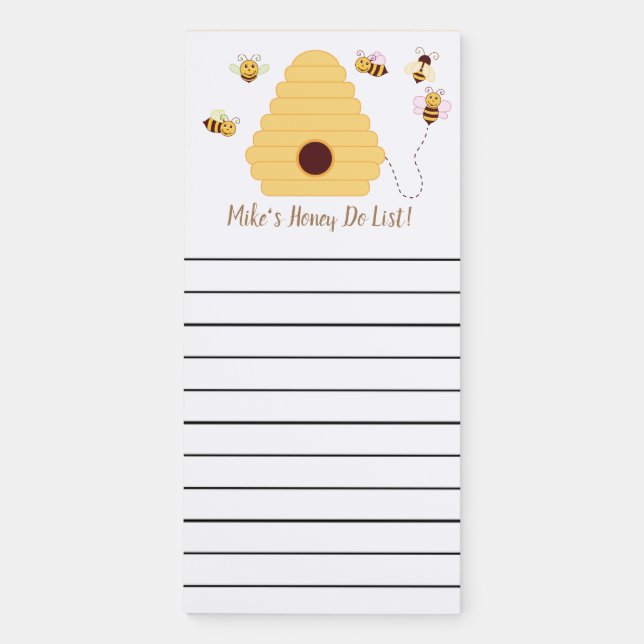 Editable Beehive and Bees Honey Do List Magnetic Notepad (Front)