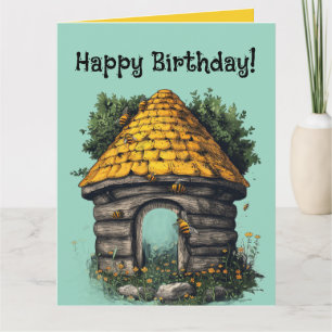 Editable Bees and a Beehive Greeting Card