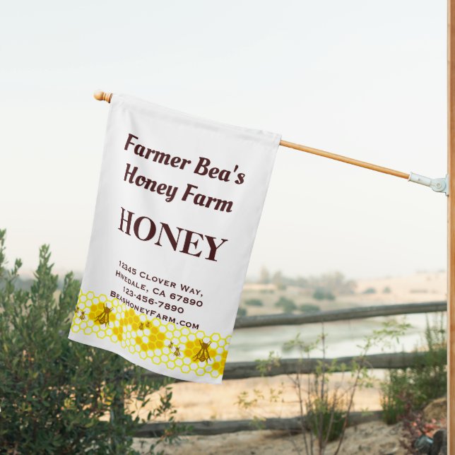 Editable Bees Honey Farm Display Banner House Flag (Insitu (Back))