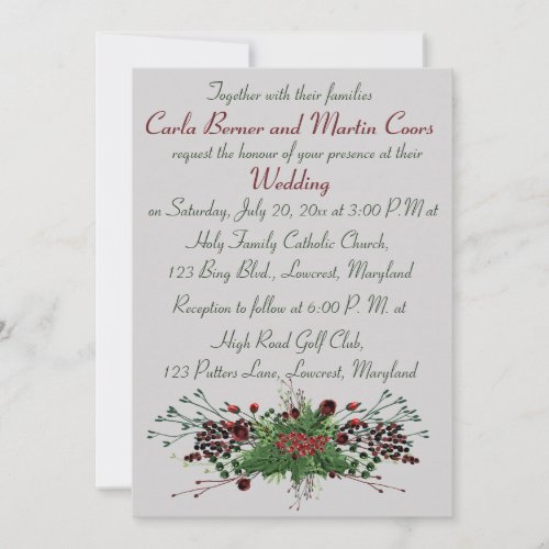 Editable Berries and Greenery Wedding Invitation