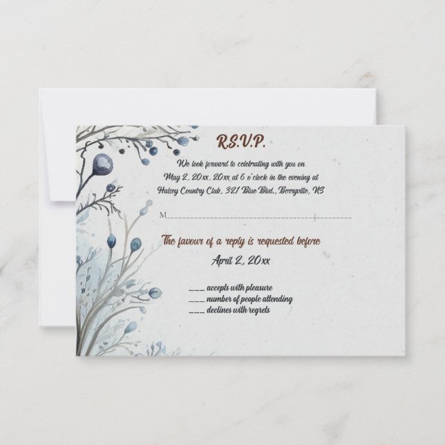 Editable Berries on Blue Response Card (Front)