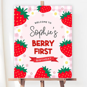 Editable Berry Birthday Welcome Sign, Berry First Foam Board