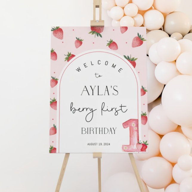 Editable Berry First Birthday Welcome Sign, Printa Foam Board (Creator Uploaded)
