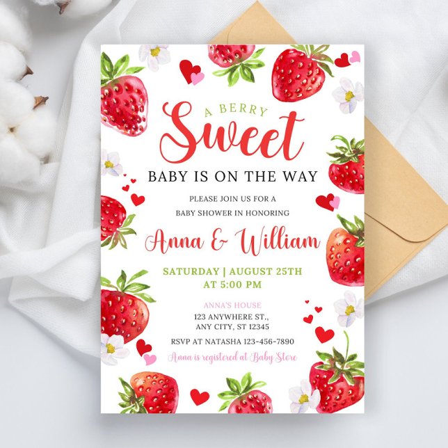 Editable Berry Sweet Baby Shower Invitation, Blush Invitation (Creator Uploaded)