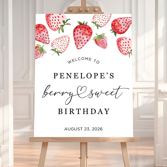 Editable Berry Sweet First Birthday Welcome Sign,  Foam Board (Creator Uploaded)