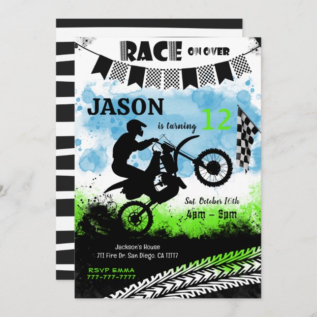 Editable Bike Birthday Invitation  (Front/Back)