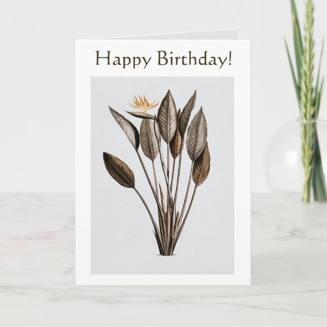 Editable Bird of Paradise Birthday Card (Front)