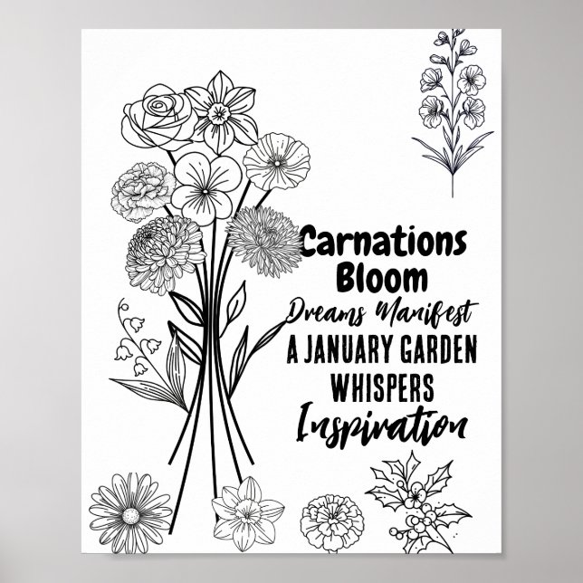 Editable birth flower bouquet poster (Front)