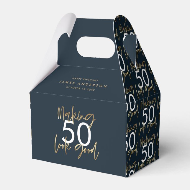editable Birthday blue and gold simple elegant  Favor Boxes (Front Side)