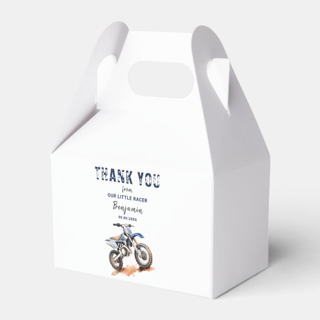 Editable Birthday Blue Motorbike Dirt Bike Kids Favor Boxes (Front Side)