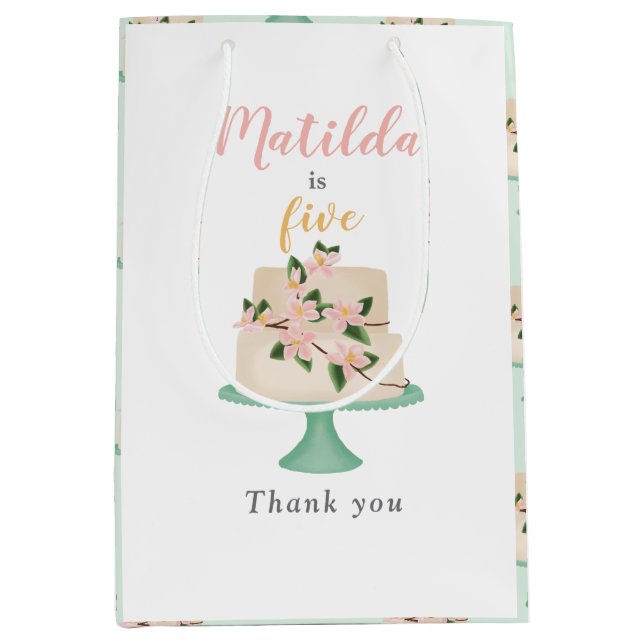 editable birthday cake party medium gift bag (Front)