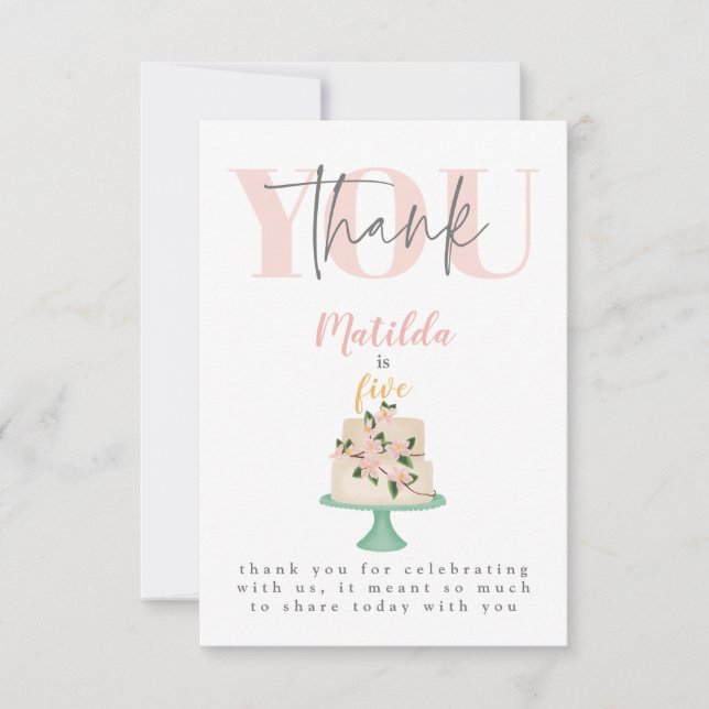 editable birthday cake party thank you card (Front)