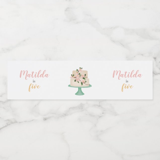 editable birthday cake party  water bottle label (Single Label)