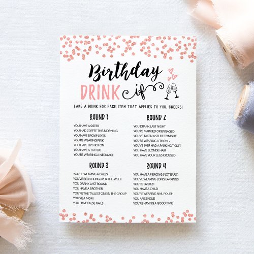 Editable Birthday DRINK IF Birthday Game Card