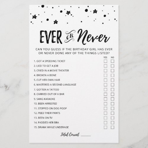 Editable Birthday Ever or Never Birthday Game