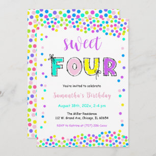 Editable Birthday Invitation Girl Age 4