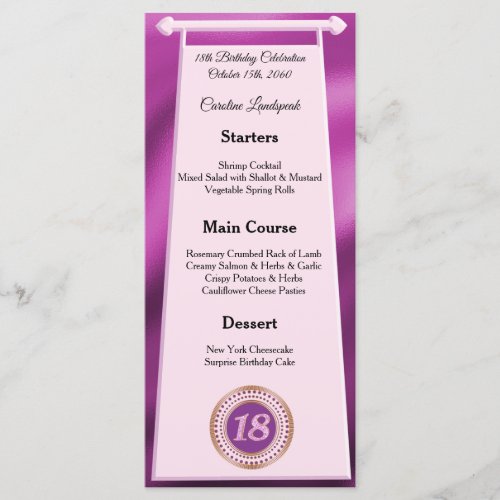 Editable Birthday Menu 18th Pink Glitter