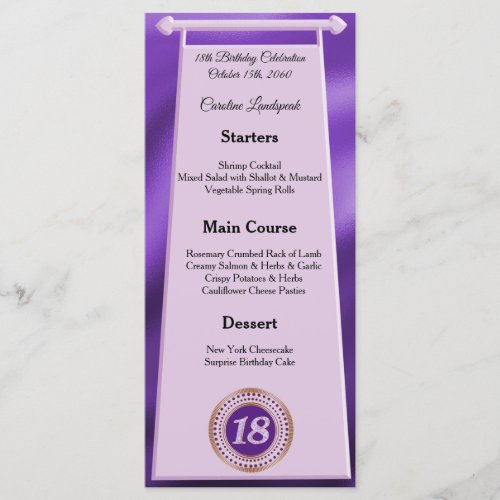 Editable Birthday Menu 18th Purple Glitter