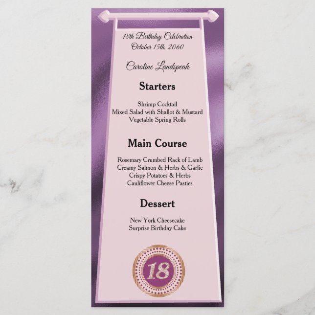 Editable Birthday Menu 18th Rose Gold Glitter (Front)
