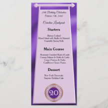 Editable Birthday Menu 20th Purple Glitter