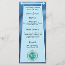Editable Birthday Menu 20th Teal Blue Glitter