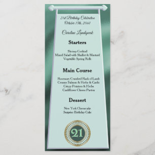 Editable Birthday Menu 21st Green Glitter