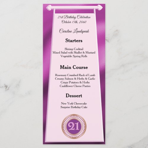 Editable Birthday Menu 21st Pink Glitter