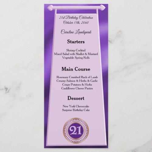 Editable Birthday Menu 21st Purple Glitter