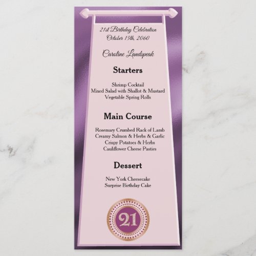 Editable Birthday Menu 21st Rose Gold Glitter
