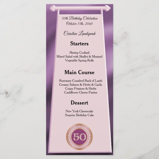 Editable Birthday Menu 50th Rose Gold Glitter (Front)