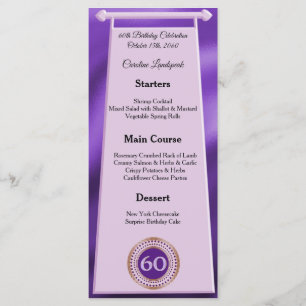 Editable Birthday Menu 60th Purple Glitter
