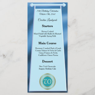 Editable Birthday Menu 70th Teal Blue Glitter