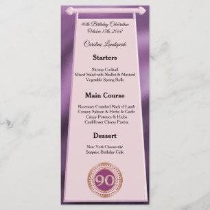 Editable Birthday Menu 90th Rose Gold Glitter