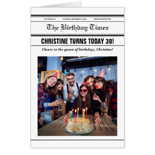 Editable Birthday Newspaper Photo Template Card